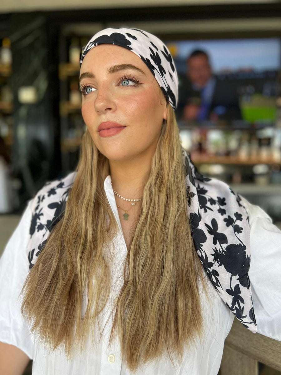 Elegant Cream Floral Square Head Scarf