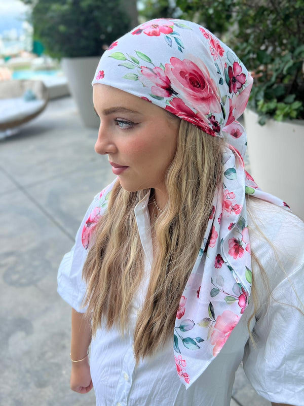 Cherry Red Bloom Square Head Scarf