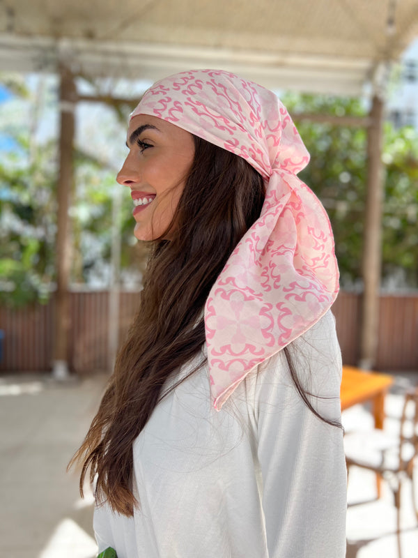 Abstract Pink Tile Square Head Scarf