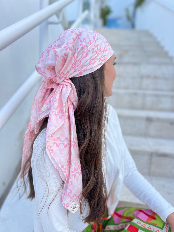 Abstract Pink Tile Square Head Scarf