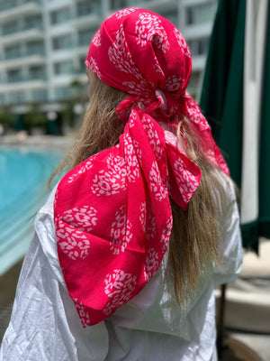 Hot Pink Leopard Hearts Square Head Scarf