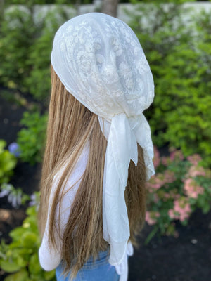SB VERSATILE PRETIED Solid Embroidery White Head Scarf (WITH VELVET GRIP)