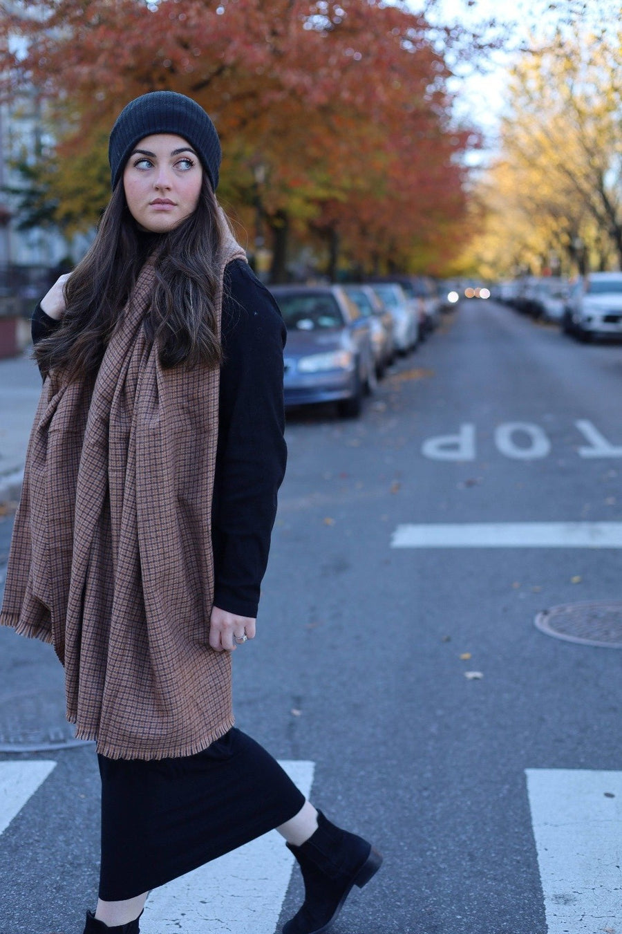 Luxe Caramel Checkers SB Blanket Scarf