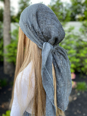 SB Solid Embroidery Rustic Charcoal Head Scarf