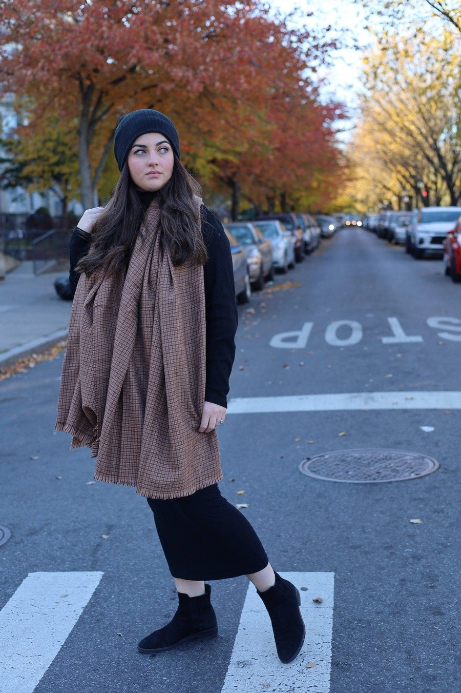 Luxe Caramel Checkers SB Blanket Scarf