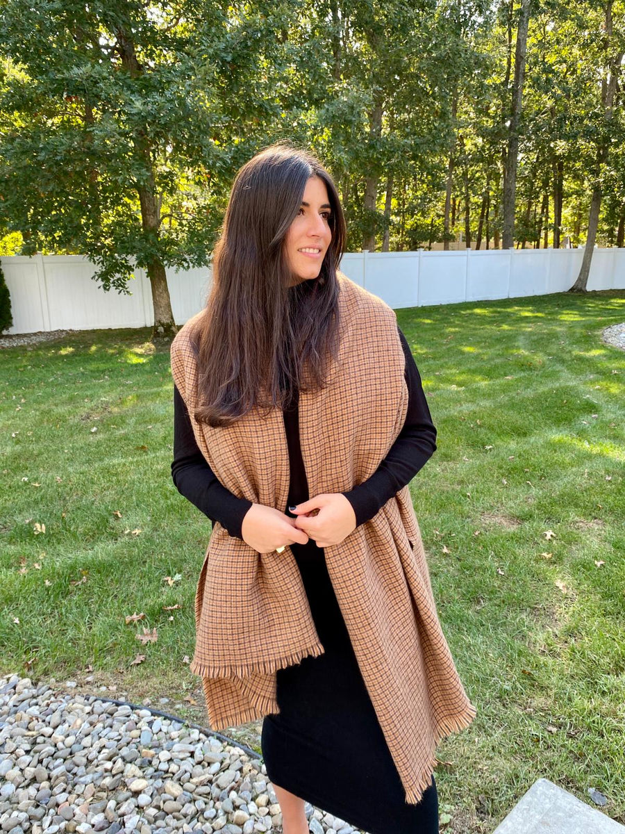 Luxe Caramel Checkers SB Blanket Scarf