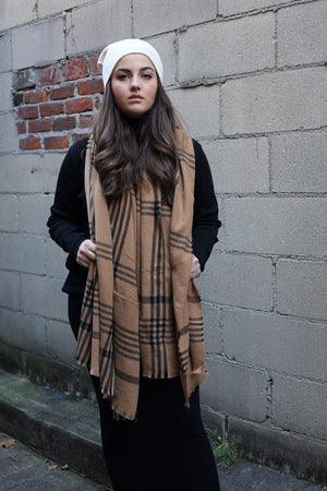 Luxe Coffee Plaid SB Blanket Scarf
