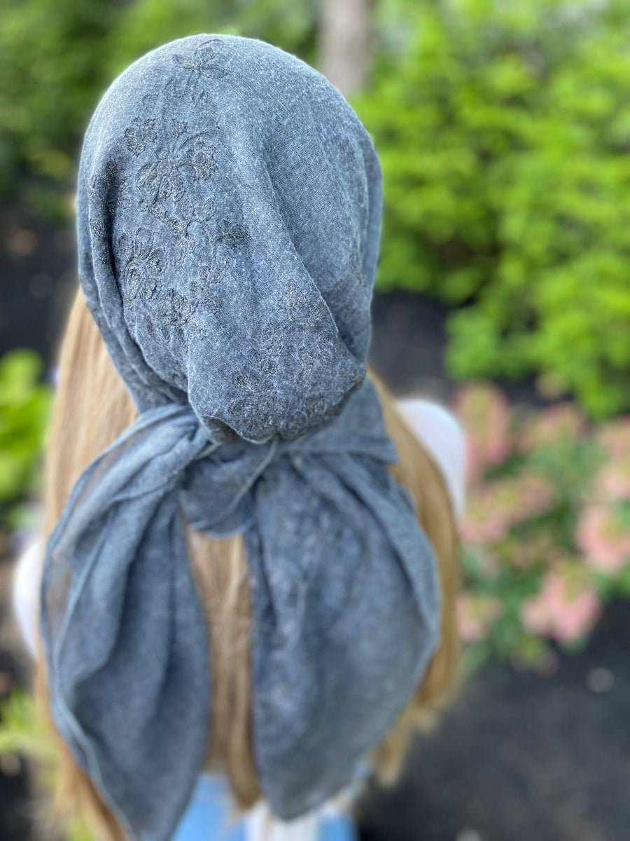 SB Solid Embroidery Rustic Charcoal Head Scarf