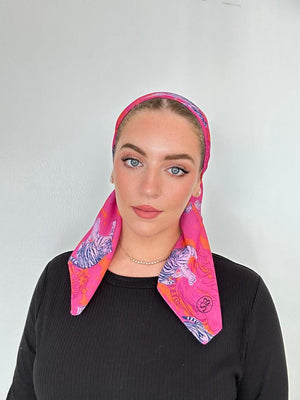 Hot Pink Wild Tiger Square Head Scarf