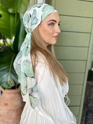 Sage Green Butterfly Square Head Scarf