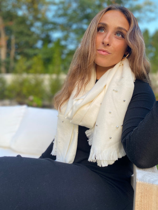 SB Luxe White Pearl Blanket Scarf