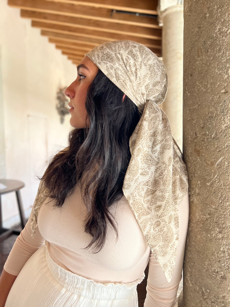 Neutral Paisley Print Head Scarf