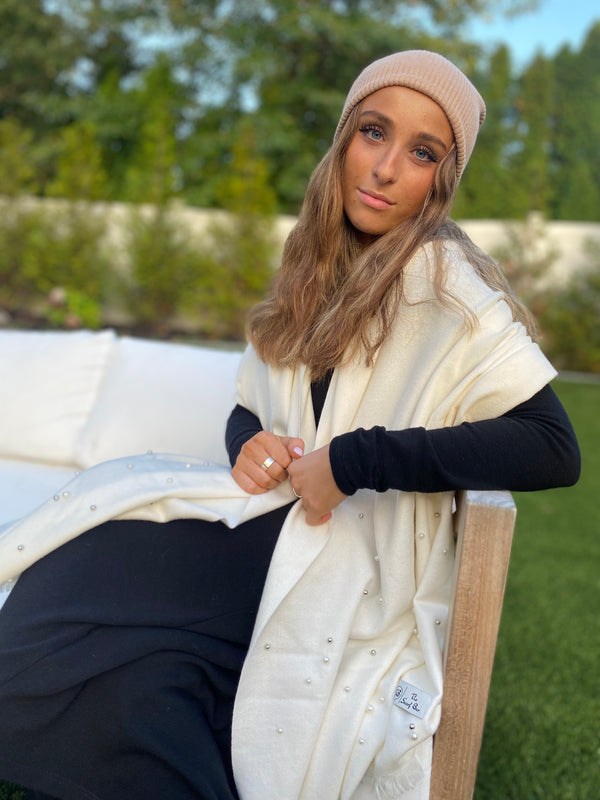SB Luxe White Pearl Blanket Scarf