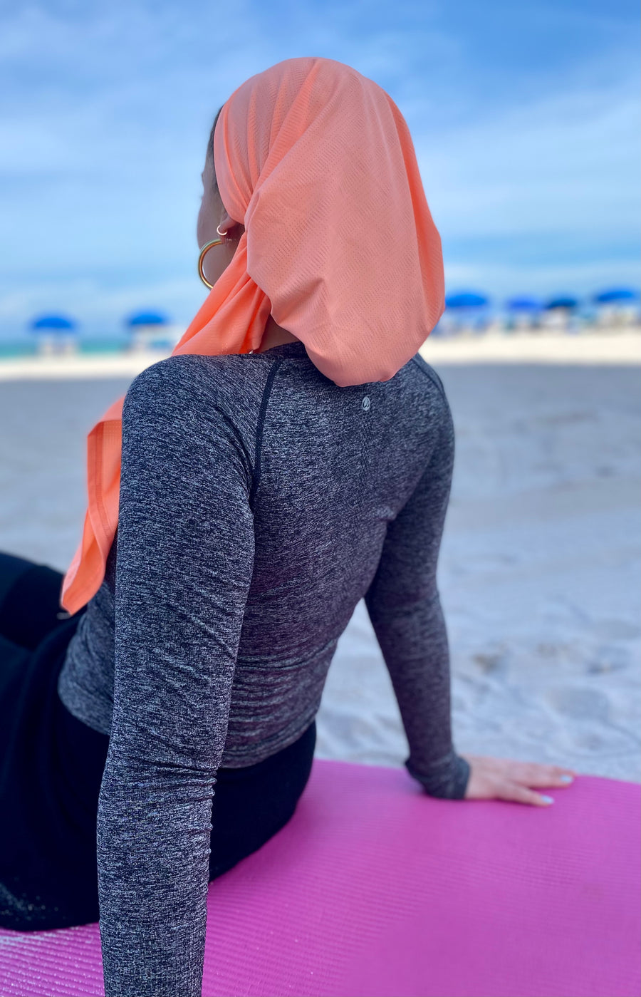 SB Dri Fit Pretied Scarf Neon Coral (with Velvet Grip)