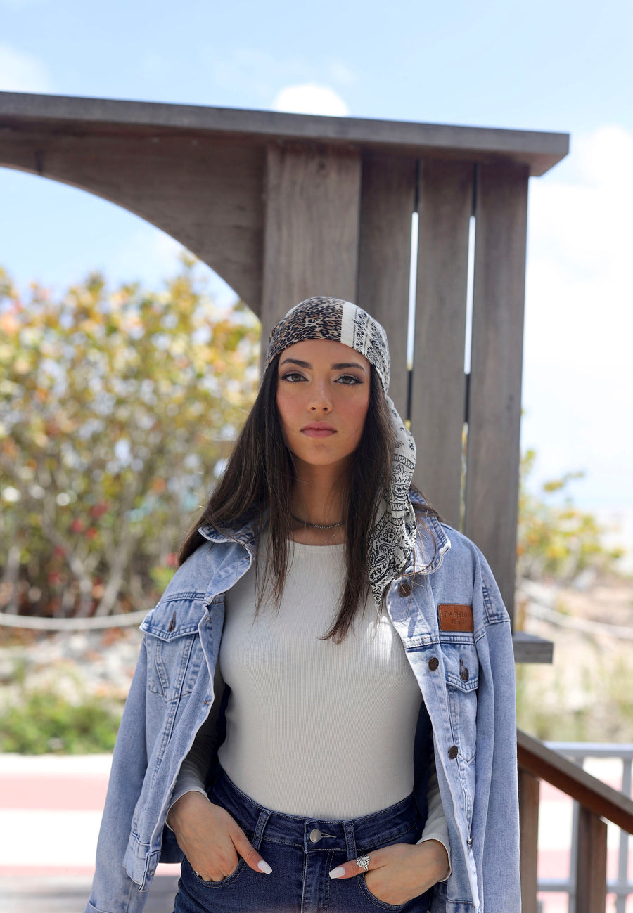 Paisley Leopard Cream Head Scarf
