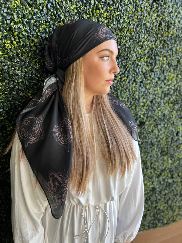 Nude on Black Tiger Queen Square Head Scarf