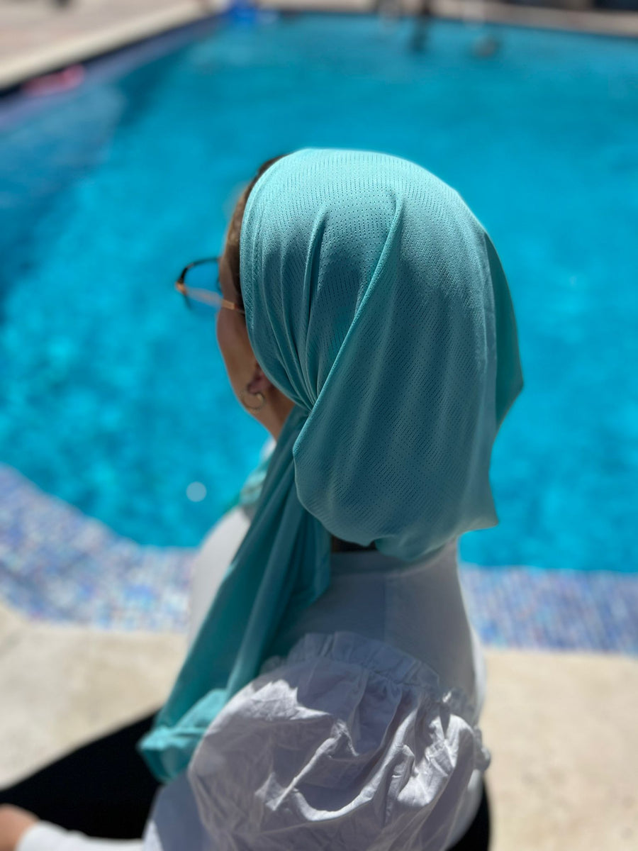 SB Dri Fit Pretied Scarf Aqua (with Velvet Grip)