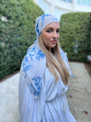 Blue Hummingbird Square Head Scarf