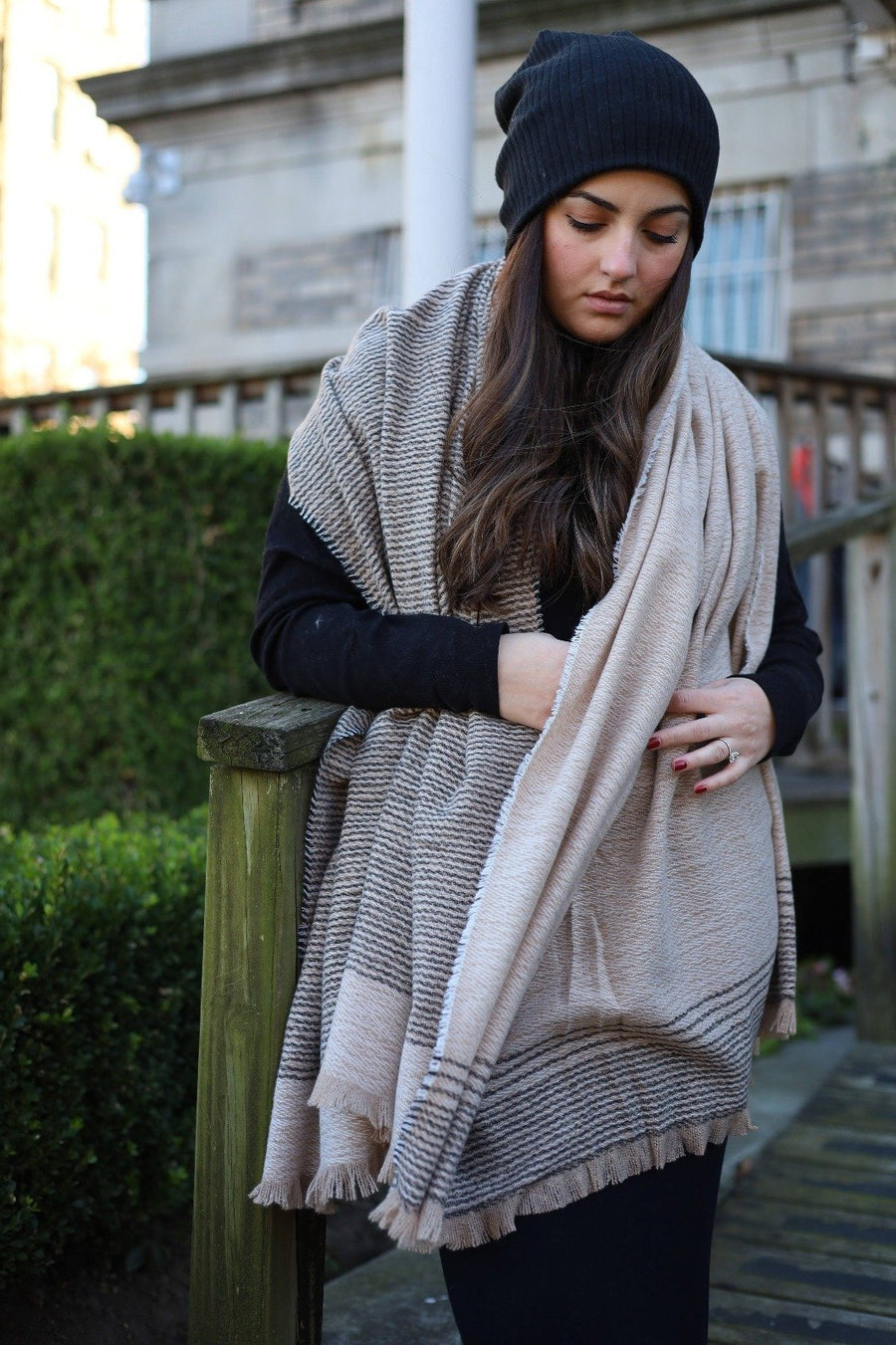 SB Luxe Striped Side Blanket Scarf