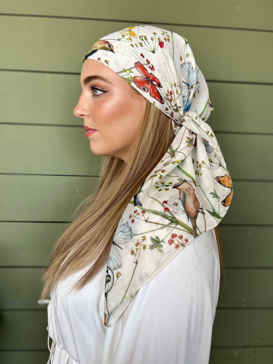 Mockingbird Butterfly Garden Square Head Scarf