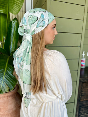 Sage Green Butterfly Square Head Scarf