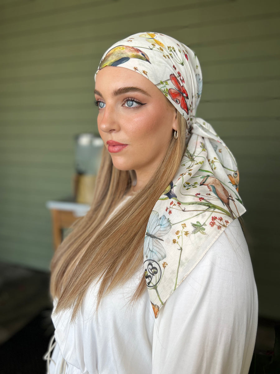 Mockingbird Butterfly Garden Square Head Scarf