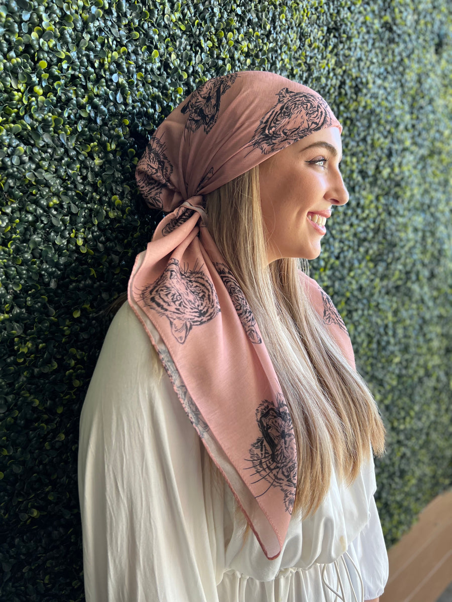 Dark Nude Tiger Queen Square Head Scarf
